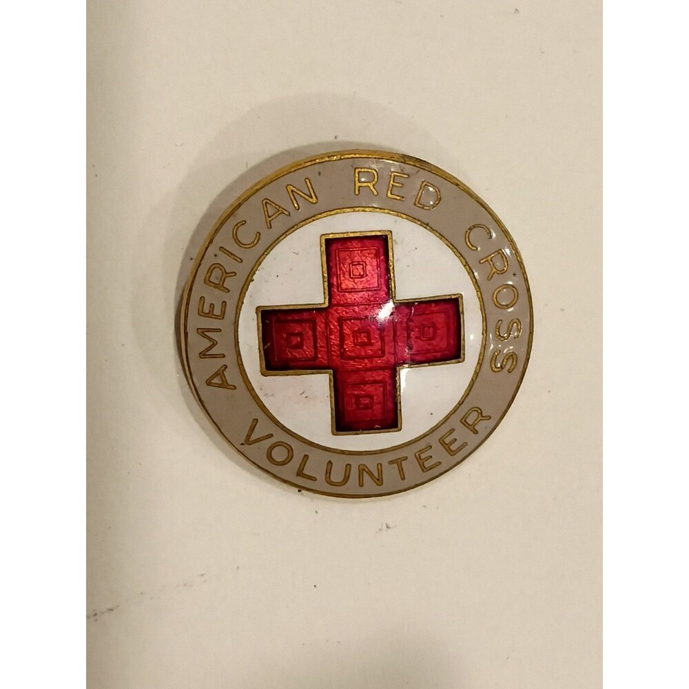 WWII American Red Cross ARC Volunteer Enamel Pin Lapel Hat VTG 1" W Back